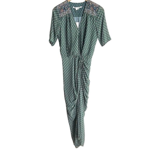 Veronica Beard Mariposa Silk Midi Dress Seagrass Green Multi - Picture 2 of 16
